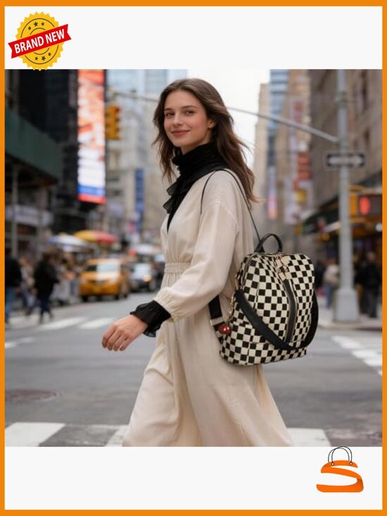 Vintage Checkered Backpack Purse - 2-in-1 Convertible Diaper Bag Work Travel main image 4